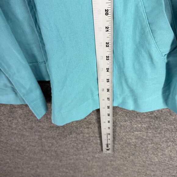Once & Again Jacket Women 1X Plus Blue Linen Open Front Long Sleeve Pockets - Picture 6 of 7